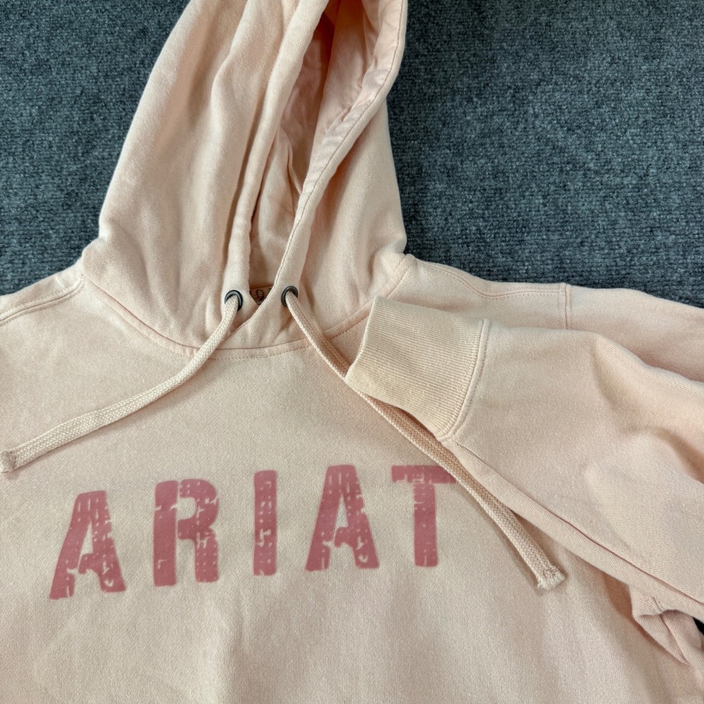 Ariat Hoodie Peach Pink Distressed Logo Fleece Pullover Size M Western